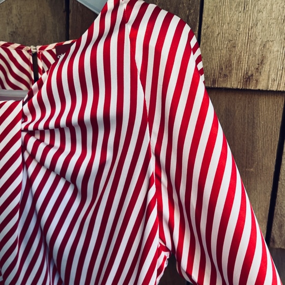 Olsen Europe S Red White Stripes Draped Neckline Long Sleeve Blouse Top Blouson - Picture 5 of 11